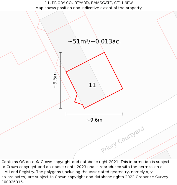 11, PRIORY COURTYARD, RAMSGATE, CT11 9PW: Plot and title map