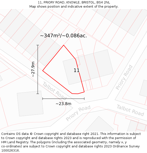 11, PRIORY ROAD, KNOWLE, BRISTOL, BS4 2NL: Plot and title map