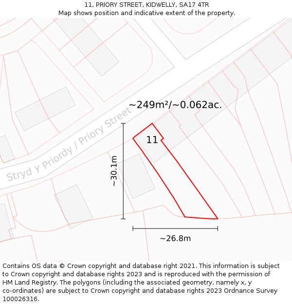 11, PRIORY STREET, KIDWELLY, SA17 4TR: Plot and title map
