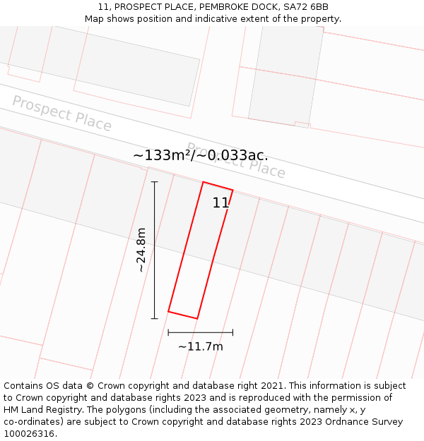 11, PROSPECT PLACE, PEMBROKE DOCK, SA72 6BB: Plot and title map