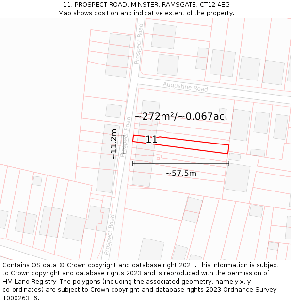 11, PROSPECT ROAD, MINSTER, RAMSGATE, CT12 4EG: Plot and title map