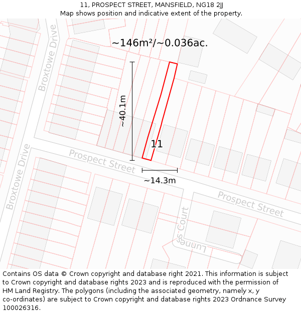 11, PROSPECT STREET, MANSFIELD, NG18 2JJ: Plot and title map