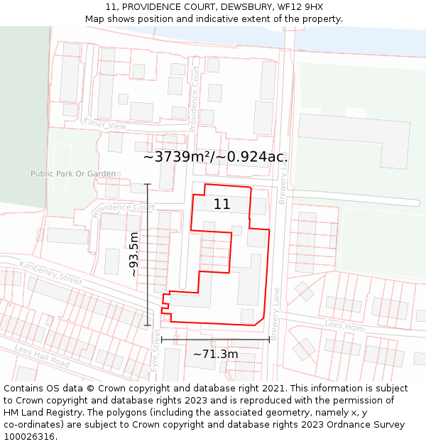 11, PROVIDENCE COURT, DEWSBURY, WF12 9HX: Plot and title map