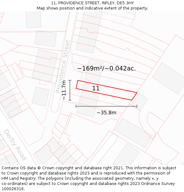 11, PROVIDENCE STREET, RIPLEY, DE5 3HY: Plot and title map