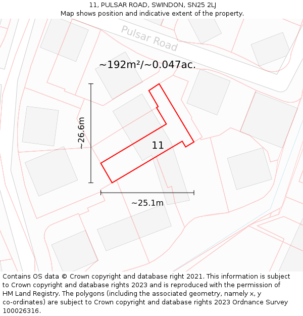 11, PULSAR ROAD, SWINDON, SN25 2LJ: Plot and title map
