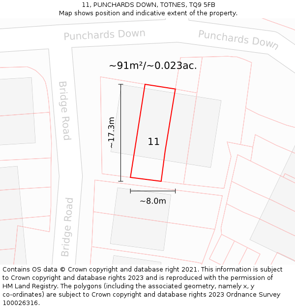 11, PUNCHARDS DOWN, TOTNES, TQ9 5FB: Plot and title map
