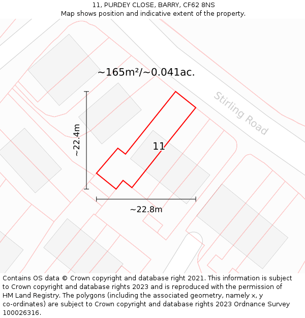 11, PURDEY CLOSE, BARRY, CF62 8NS: Plot and title map
