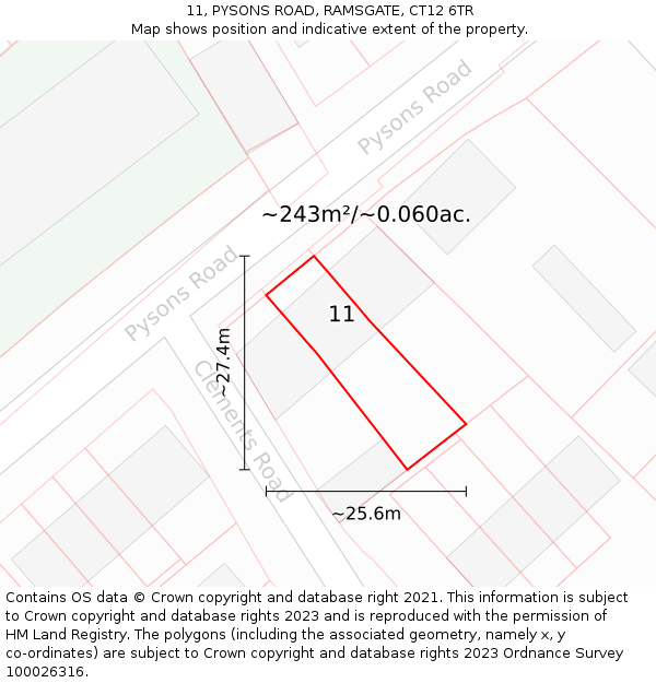 11, PYSONS ROAD, RAMSGATE, CT12 6TR: Plot and title map