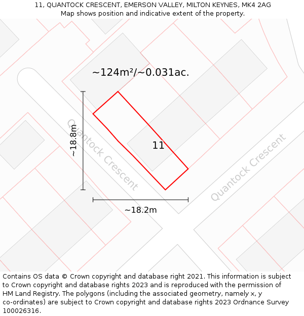 11, QUANTOCK CRESCENT, EMERSON VALLEY, MILTON KEYNES, MK4 2AG: Plot and title map