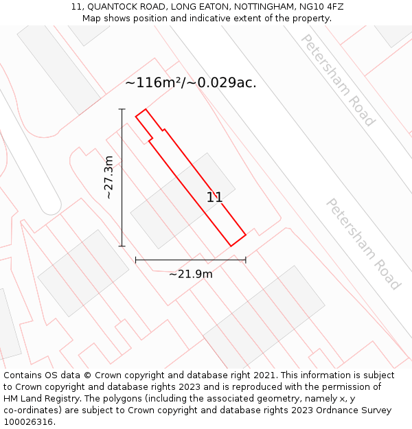 11, QUANTOCK ROAD, LONG EATON, NOTTINGHAM, NG10 4FZ: Plot and title map