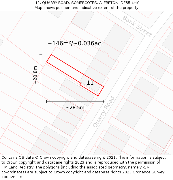 11, QUARRY ROAD, SOMERCOTES, ALFRETON, DE55 4HY: Plot and title map