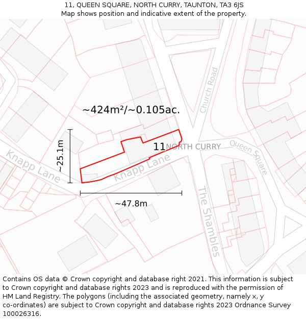 11, QUEEN SQUARE, NORTH CURRY, TAUNTON, TA3 6JS: Plot and title map