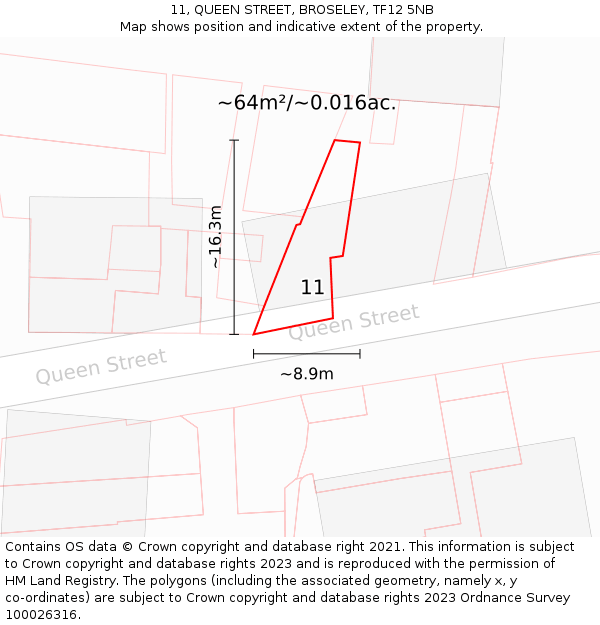11, QUEEN STREET, BROSELEY, TF12 5NB: Plot and title map