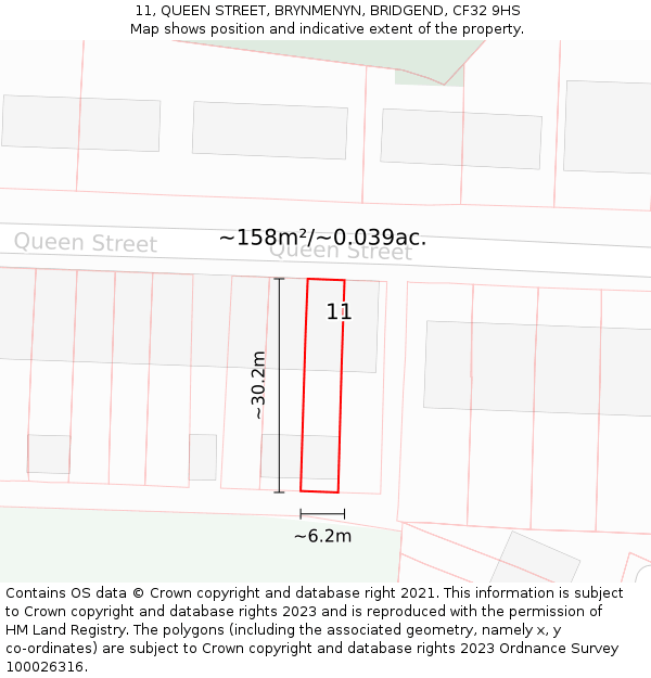 11, QUEEN STREET, BRYNMENYN, BRIDGEND, CF32 9HS: Plot and title map