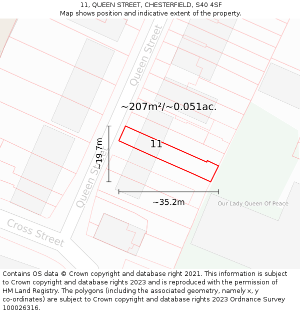 11, QUEEN STREET, CHESTERFIELD, S40 4SF: Plot and title map