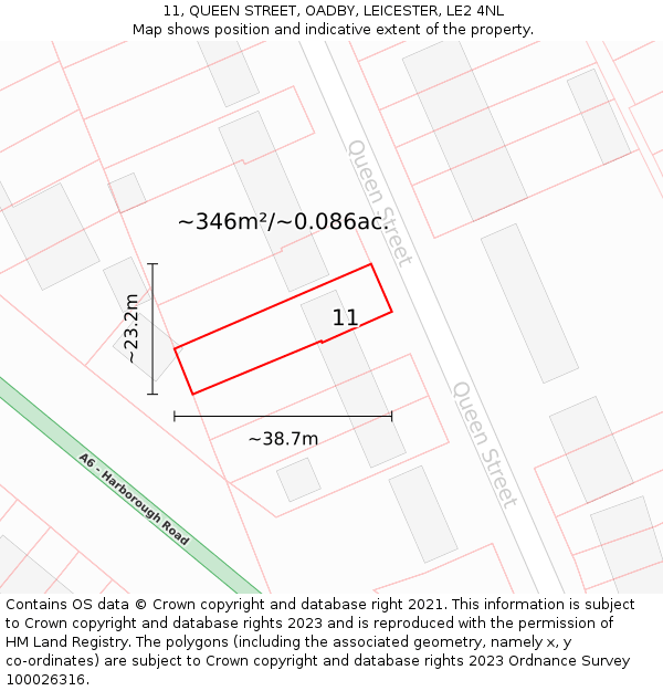 11, QUEEN STREET, OADBY, LEICESTER, LE2 4NL: Plot and title map