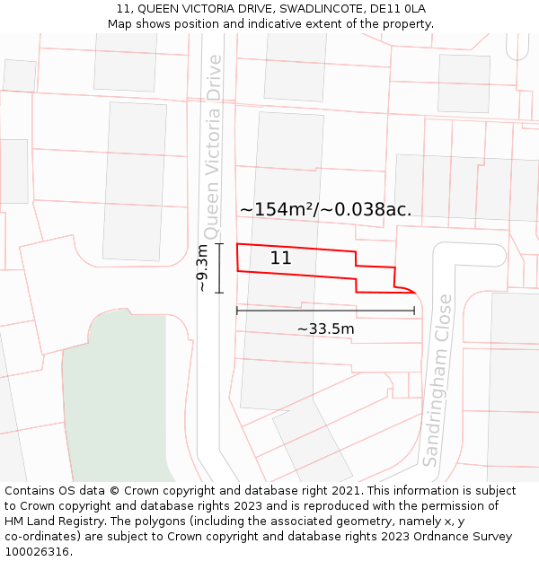 11, QUEEN VICTORIA DRIVE, SWADLINCOTE, DE11 0LA: Plot and title map