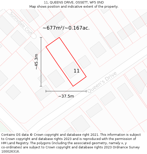 11, QUEENS DRIVE, OSSETT, WF5 0ND: Plot and title map
