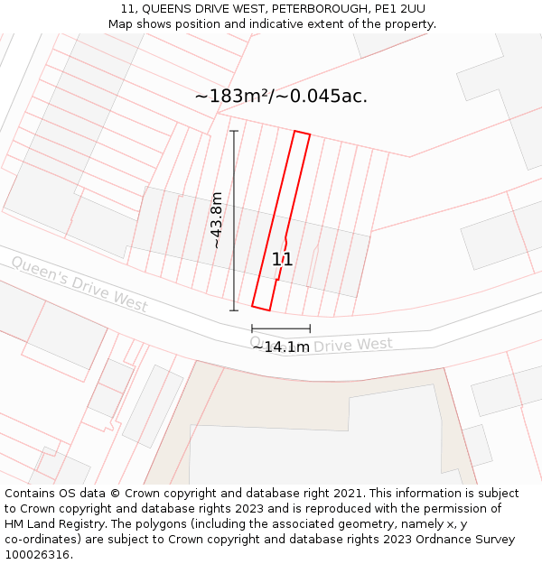 11, QUEENS DRIVE WEST, PETERBOROUGH, PE1 2UU: Plot and title map