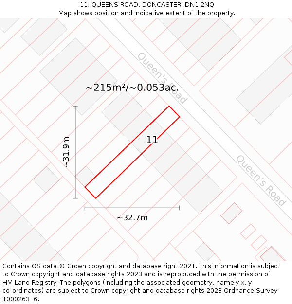 11, QUEENS ROAD, DONCASTER, DN1 2NQ: Plot and title map