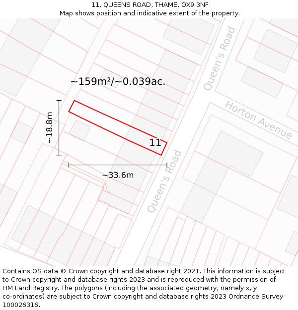 11, QUEENS ROAD, THAME, OX9 3NF: Plot and title map
