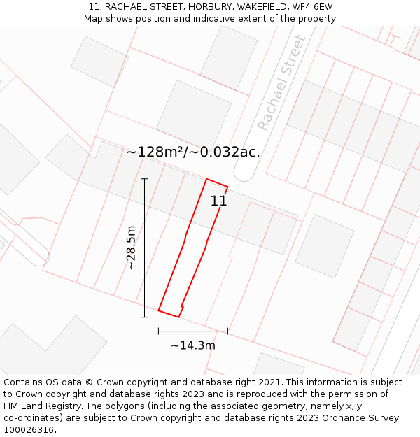 11, RACHAEL STREET, HORBURY, WAKEFIELD, WF4 6EW: Plot and title map