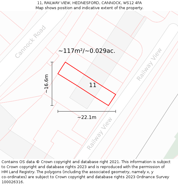 11, RAILWAY VIEW, HEDNESFORD, CANNOCK, WS12 4FA: Plot and title map