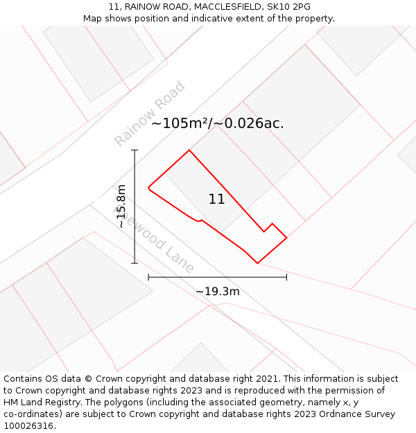 11, RAINOW ROAD, MACCLESFIELD, SK10 2PG: Plot and title map