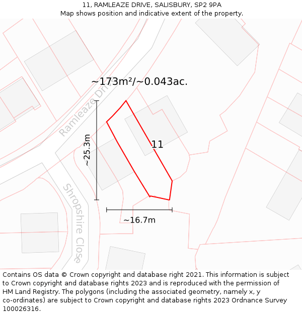 11, RAMLEAZE DRIVE, SALISBURY, SP2 9PA: Plot and title map