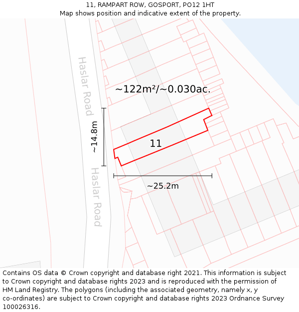 11, RAMPART ROW, GOSPORT, PO12 1HT: Plot and title map