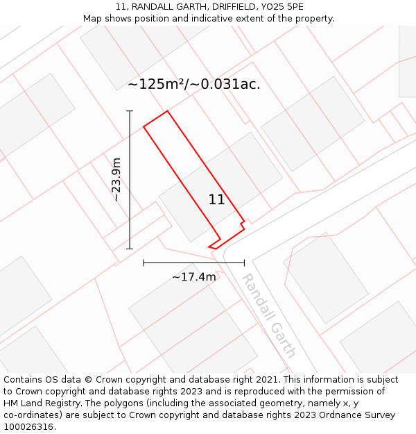 11, RANDALL GARTH, DRIFFIELD, YO25 5PE: Plot and title map