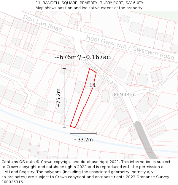 11, RANDELL SQUARE, PEMBREY, BURRY PORT, SA16 0TY: Plot and title map