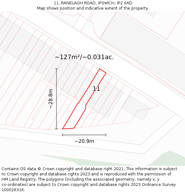 11, RANELAGH ROAD, IPSWICH, IP2 0AD: Plot and title map