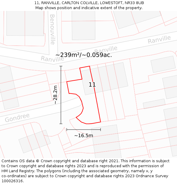 11, RANVILLE, CARLTON COLVILLE, LOWESTOFT, NR33 8UB: Plot and title map