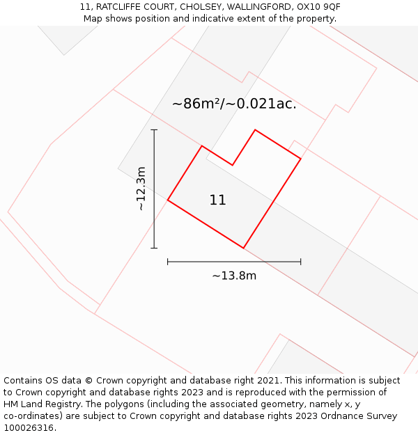 11, RATCLIFFE COURT, CHOLSEY, WALLINGFORD, OX10 9QF: Plot and title map