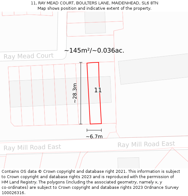 11, RAY MEAD COURT, BOULTERS LANE, MAIDENHEAD, SL6 8TN: Plot and title map