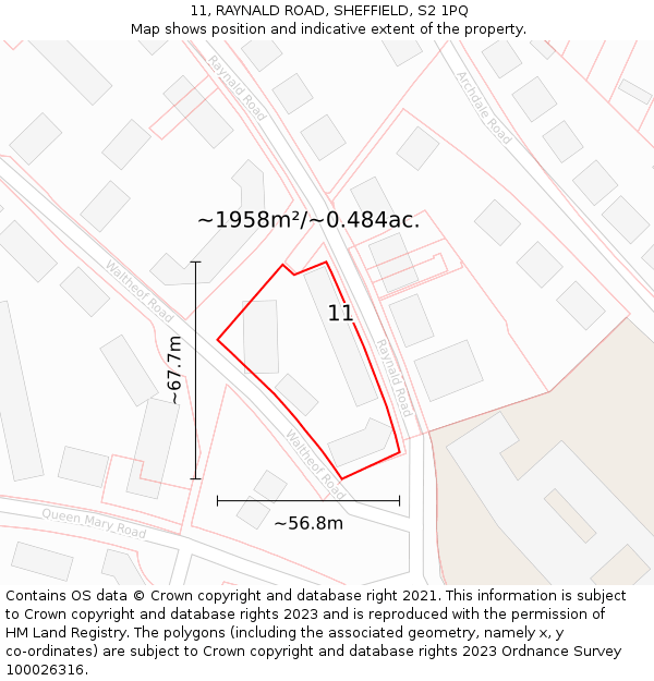 11, RAYNALD ROAD, SHEFFIELD, S2 1PQ: Plot and title map
