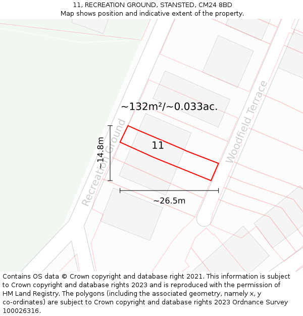 11, RECREATION GROUND, STANSTED, CM24 8BD: Plot and title map