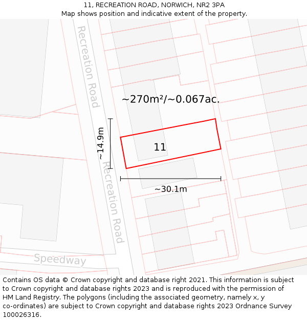 11, RECREATION ROAD, NORWICH, NR2 3PA: Plot and title map