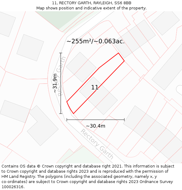 11, RECTORY GARTH, RAYLEIGH, SS6 8BB: Plot and title map