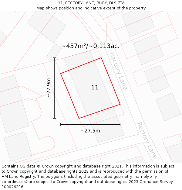 11, RECTORY LANE, BURY, BL9 7TA: Plot and title map