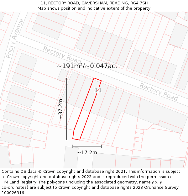 11, RECTORY ROAD, CAVERSHAM, READING, RG4 7SH: Plot and title map