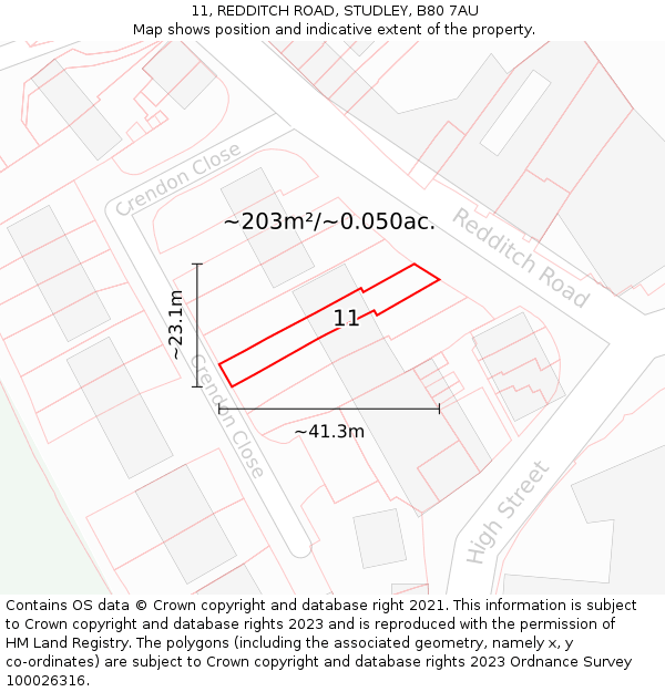 11, REDDITCH ROAD, STUDLEY, B80 7AU: Plot and title map