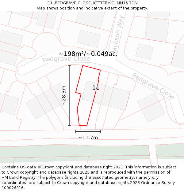 11, REDGRAVE CLOSE, KETTERING, NN15 7DN: Plot and title map