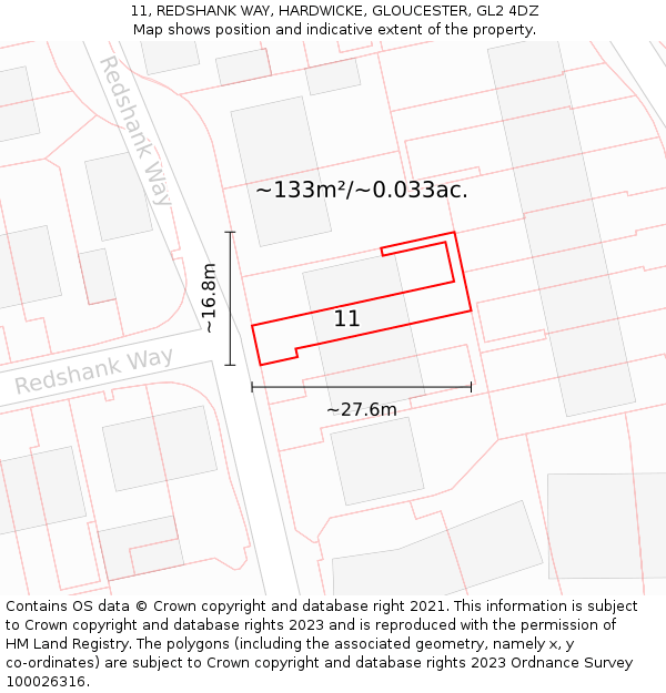 11, REDSHANK WAY, HARDWICKE, GLOUCESTER, GL2 4DZ: Plot and title map