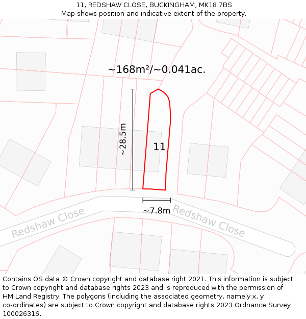 11, REDSHAW CLOSE, BUCKINGHAM, MK18 7BS: Plot and title map