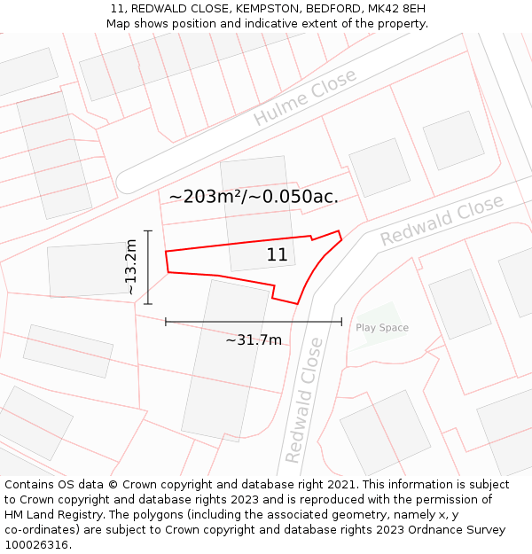 11, REDWALD CLOSE, KEMPSTON, BEDFORD, MK42 8EH: Plot and title map