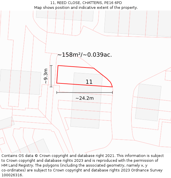 11, REED CLOSE, CHATTERIS, PE16 6PD: Plot and title map