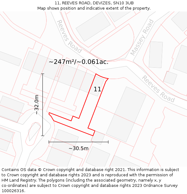 11, REEVES ROAD, DEVIZES, SN10 3UB: Plot and title map