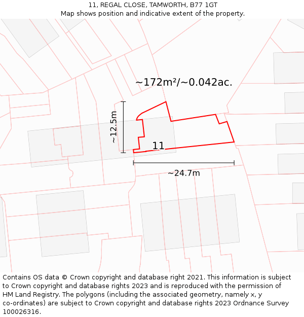 11, REGAL CLOSE, TAMWORTH, B77 1GT: Plot and title map